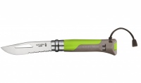 Нож складной OPINEL №8 VRI OUTDOOR Earth-green (нерж. сталь, рукоять-свисток из пластика, серрейтор)